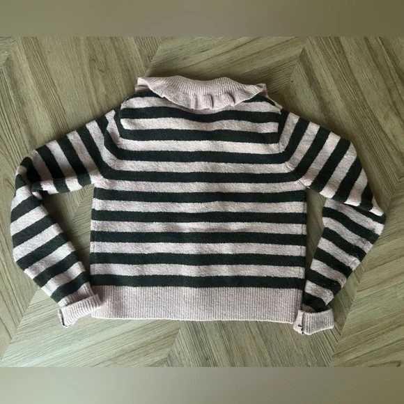 Maeve Pink and Brown Striped Ruffle-Collar Cardigan Sweater - Picture 3 of 4